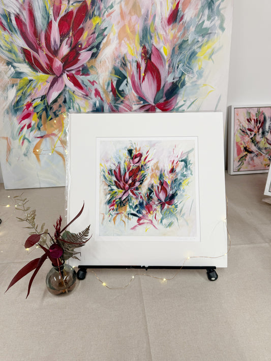 Crimson Blossoms Mounted Print