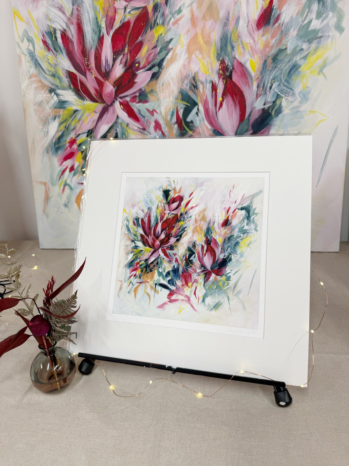 Crimson Blossoms Mounted Print